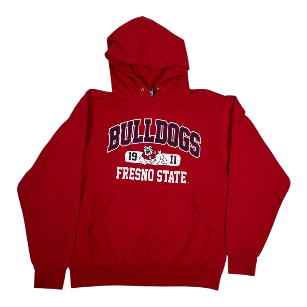 Vintage Fresno State Bulldogs Hoodie Sweatshirt Size Medium Red Y2K Spell Out